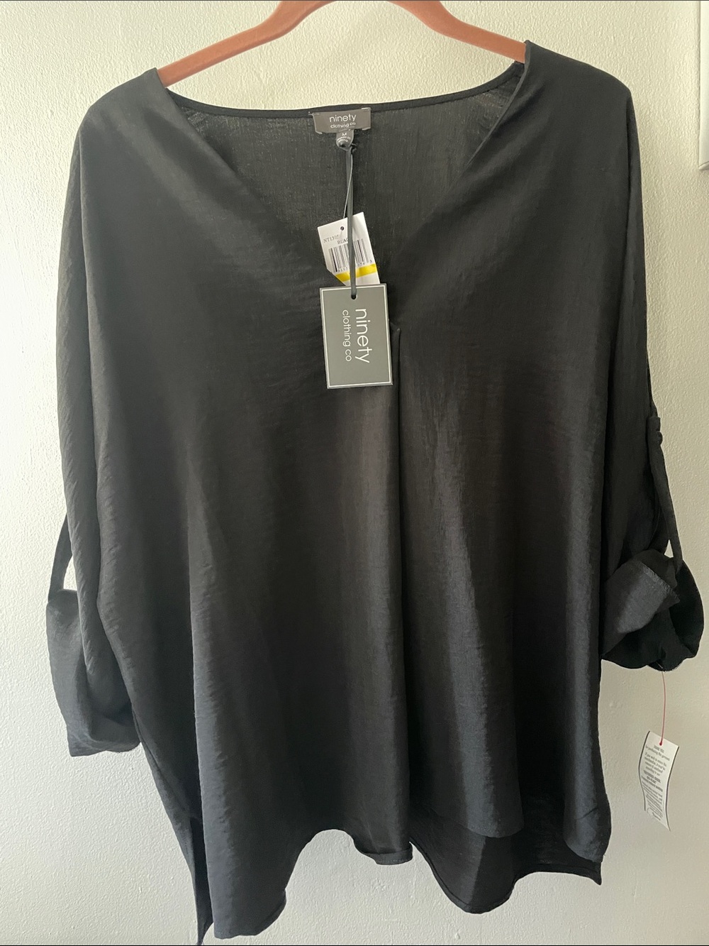 Ninety Black V-Neck Draped Tunic Top